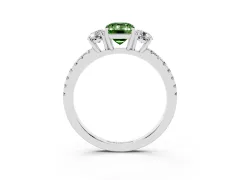 Fancy Green Emerald Cut Diamond Three-Stone Ring Set in Platinum with Pavé Band and Graduated Sides