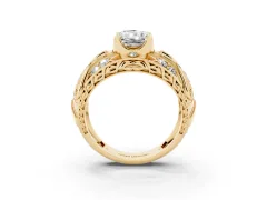 Radiant Cut Diamond Art Deco Ring Set in Yellow gold with Pavé Split Shank