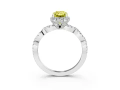 Fancy Yellow Radiant Cut Diamond Halo Twist Band Solitaire Ring Set in Silver with Prong-Set Center Stone