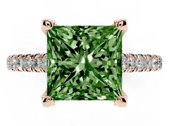 Fancy Green Princess Cut Diamond Solitaire Ring Set in Rose gold with Brilliant Pavé Band and Prong Setting