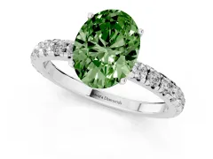 Fancy Green Oval Cut Diamond Pavé Solitaire Engagement Ring Set in Platinum with Prong Setting