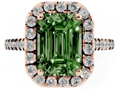 Fancy Green Emerald Cut Diamond Cushion Halo Ring Set in Rose gold with Pavé Band