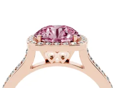 Fancy Pink Round Cut Diamond Halo Engagement Ring Set in Rose gold with Round Pavé Shoulders and Heart Gallery