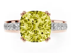 Fancy Yellow Cushion Cut Diamond Channel Set Solitaire Engagement Ring Set in Rose gold with Prong Setting