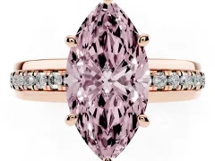 Fancy Pink Marquise Cut Diamond Solitaire Ring Set in Rose gold with Channel Set Band and Prong Setting