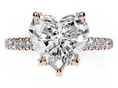 Heart Cut Diamond Solitaire Ring Set in Rose gold with Brilliant Pavé Band and Prong Setting