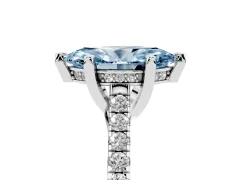 Fancy Blue Marquise Cut Diamond Solitaire Ring Set in Silver with Brilliant Pavé Band and Prong Setting