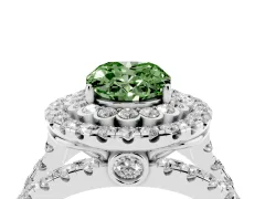 Fancy Green Oval Cut Diamond Double Halo Ring Set in Silver with Round Pavé Split Shank