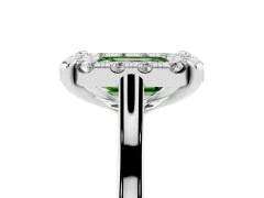 Fancy Green Emerald Cut Diamond Cluster Halo Solitaire Ring Set in Silver with Prong Setting
