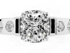 Cushion Cut Diamond Channel-Set Band Ring Set in Platinum with Bezel Prong Setting