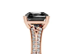Fancy Black Asscher Cut Diamond Split Shank Pavé Engagement Ring Set in Rose gold with Prong-Set Center Stone