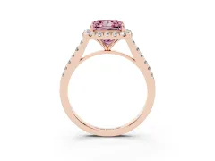 Fancy Pink Princess Cut Diamond Halo Pavé Engagement Ring Set in Rose gold with Prong Setting