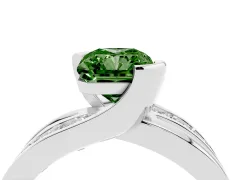 Fancy Green Radiant Cut Diamond Solitaire Ring Set in Silver with Channel Set Split Shank and Tension Prongs