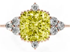 Fancy Yellow Cushion Cut Diamond Cluster Ring Set in Rose gold with Beaded Band