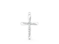 Cross Pendant Set in Silver with Prong-Set Round Cut Stones and Center Stone