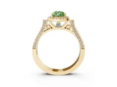 Fancy Green Pear Cut Diamond Halo Ring Set in Yellow gold with Pavé-Lined Split Shank Band