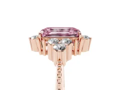 Fancy Pink Emerald Cut Diamond Cluster Ring Set in Rose gold with Beaded Band
