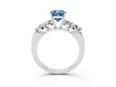 Fancy Blue Cushion Cut Diamond Five-Stone Prong Set Ring Set in Silver with Classic Band