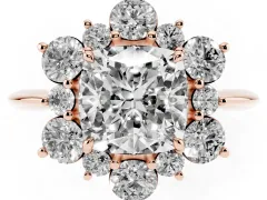 Cushion Cut Diamond Cluster Halo Ring Set in Rose gold with Solitaire Band and Prong Setting