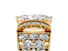 Marquise Cut Diamond Milgrain Halo Pavé Engagement Ring Set in Yellow gold with Prong Setting
