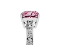 Fancy Pink Cushion Cut Diamond Pavé Band Prong Set Solitaire Ring Set in Platinum