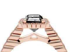 Fancy Black Radiant Cut Diamond Halo Ring Set in Rose gold with Pavé Milgrain Band