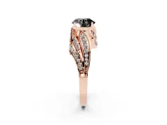 Fancy Black Round Cut Diamond Solitaire Ring Set in Rose gold with Layered Twist Pavé Band