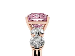 Fancy Pink Princess Cut Diamond Five-Stone Prong Set Ring Set in Rose gold with Classic Band