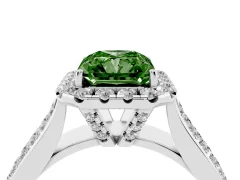 Fancy Green Radiant Cut Diamond Halo Ring Set in Platinum with Pavé Band and Raised Center Setting