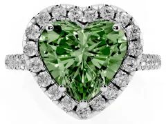 Fancy Green Heart Cut Diamond Pavé Halo Engagement Ring Set in White gold with Pavé Band and Prong Setting