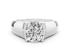 Round Cut Diamond Bezel Solitaire Ring Set in Platinum with Wide Band