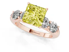 Fancy Yellow Princess Cut Diamond Five-Stone Prong Set Ring Set in Rose gold with Classic Band