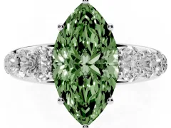 Fancy Green Marquise Cut Diamond Solitaire Ring Set in Silver with Pavé-Set Band and Prong Setting