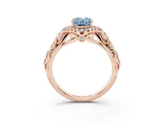 Fancy Blue Oval Cut Diamond Solitaire Ring Set in Rose gold with Hidden Halo and Pavé Band