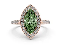 Fancy Green Marquise Cut Diamond Pavé Halo Ring Set in Rose gold with Prong Setting