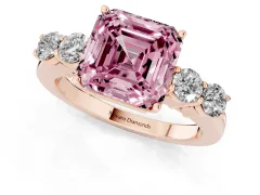 Fancy Pink Asscher Cut Diamond Five-Stone Prong Set Band Ring Set in Rose gold with Polished Band