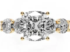 Cushion Cut Diamond Five-Stone Prong Set Ring Set in Yellow gold with Classic Band