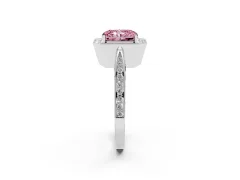 Fancy Pink Radiant Cut Diamond Halo Engagement Ring Set in White gold with Accent Split Shank Band