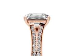 Emerald Cut Diamond Split Shank Pavé Engagement Ring Set in Rose gold with Prong-Set Center Stone