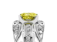 Fancy Yellow Radiant Cut Diamond Art Deco Ring Set in Silver with Pavé Split Shank