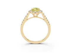 Fancy Yellow Marquise Cut Diamond Pavé Halo Engagement Ring Set in Yellow gold with Pavé Band and Prong Setting
