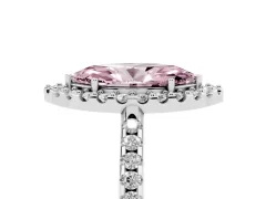 Fancy Pink Marquise Cut Diamond Pavé Halo Ring Set in White gold with Prong Setting