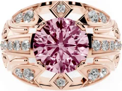 Fancy Pink Round Cut Diamond Art Deco Ring Set in Rose gold with Pavé Split Shank