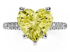 Fancy Yellow Heart Cut Diamond Solitaire Ring Set in Silver with Brilliant Pavé Band and Prong Setting