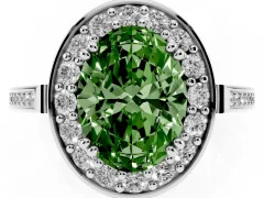 Fancy Green Oval Cut Diamond Halo Ring Set in Silver with Accent-Lined Split Shank and Prong Setting