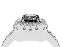 Fancy Black Emerald Cut Diamond Halo Ring Set in Silver with Pavé Shank and Prong Setting