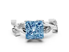 Fancy Blue Princess Cut Diamond Solitaire Ring Set in Platinum with Twisted Marquise Accent Band
