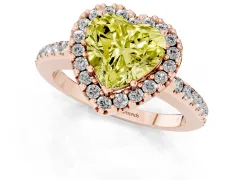 Fancy Yellow Heart Cut Diamond Pavé Halo Ring Set in Rose gold with Prong Setting
