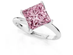Fancy Pink Princess Cut Diamond Solitaire Engagement Ring Set in White gold with Classic Plain Band