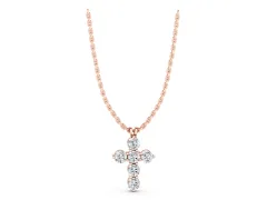 Round Diamond Cross Pendant Set in Rose gold with Prong-Set Traditional Arms
